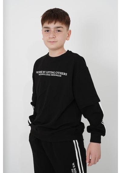 Haykids Erkek Çocuk İki İplik Kumaş Bisiklet Yaka Baskılı Eşofman Takımı Siyah