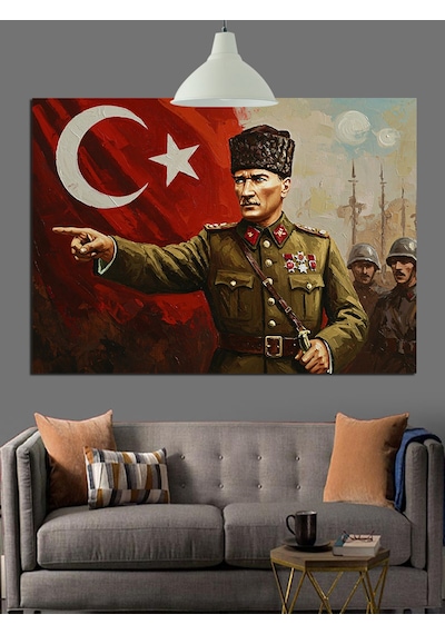 Komutan Atatürk Askerleriyle Dekoratif Kanvas - Mdf Ahşap Tablo