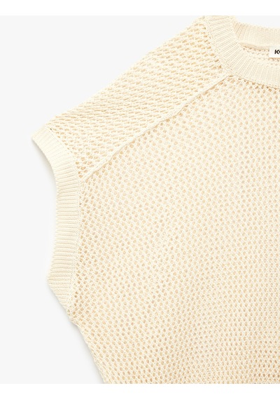 Koton Kolsuz Bisiklet Yaka Ajurlu Oversize Kroşe Kazak Ekru 6sak90151ht
