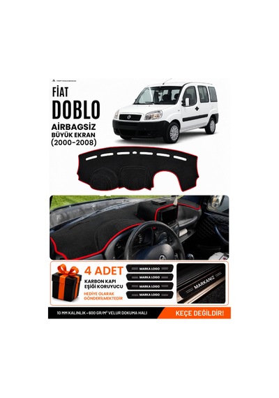 Fıat Doblo 2000-2008 Airbagsiz Büyük Ekran Uyumlu Torpido Örtüsü - Siyah-kırmızı - Fı021