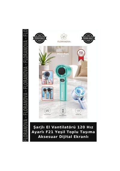 Şarjlı El Vantilatörü 120 Hız Ayarlı F21 Yeşil Toplu Taşıma Aksesuar Dijital Ekranlı