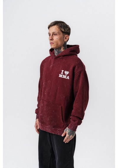 Respire Erkek Mma Baskılı Kapüşonlu Oversize Hoodie Bordo