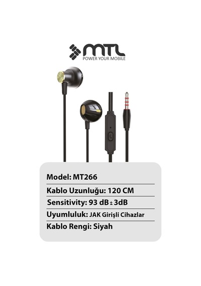3.5 Mm Jack Girişli Stereo Kulak İçi Metal Kablolu Kulaklık Konforlu Ses Mt266 Diğer