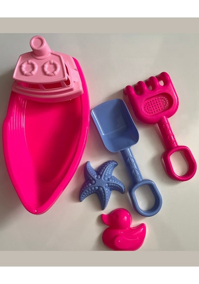 Balıkçı Teknesi Kürek Tırmık Plaj Seti 5 Parçalı Pembe Renk