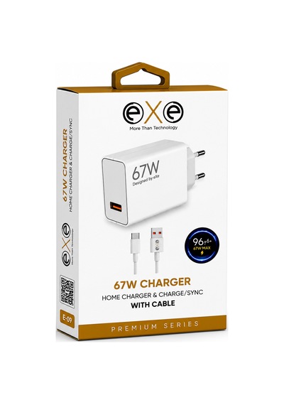 Exe 67w Süper Hızlı Şarj Adaptörü Type-c Kablolu Usb-c Şarj Seti Beyaz