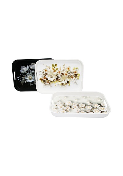 Harmony Time As-143-g Saray Çiçek Desenli Plastik Dikdörtgen Tepsi 35x25cm- 24'li Paket