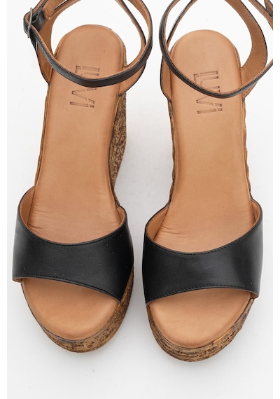 Luvishoes Luvi Shoes Elsıe Siyah Cilt Hakiki Deri Kadın Dolgu Topuklu Sandalet Siyah Deri