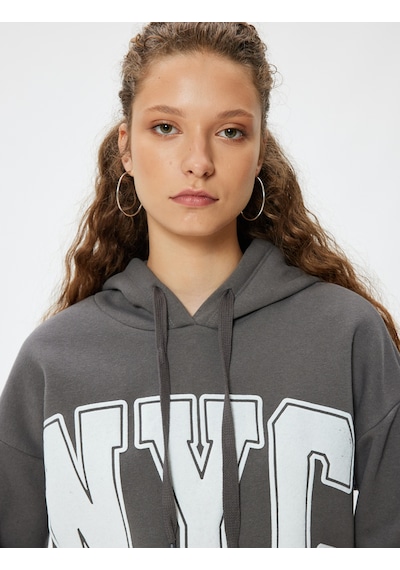 Koton Oversize Kapüşonlu Sweatshirt Kolej Baskılı Şardonlu Antrasit 5wal10165ık Antrasit