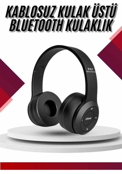 Bluetooth Kablosuz Kulaklık Siyah Wireless 5.0 Kulak Üstü Uzun Pil Ömrü -