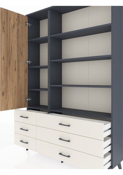 Arges Dolap 8 Raflı 6 Çekmeceli Tek Kapaklı 132x30x195 Antrasit-çam/aytaşı Atlas Çam/aytası Arges Dolap 8 Raflı 6 Çekmeceli Tek Kapaklı 132x30x195 Antrasit-çam/aytaşı Atlas Çam/aytası