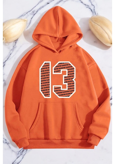 Uyguntarz Blackstar 13 Baskılı Unisex Oversize Sweatshirt Turuncu