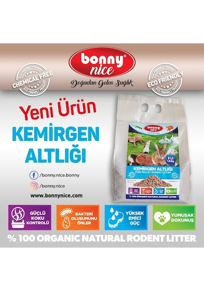 Bonny Nice Organik Çam Pelet Ginepig Altlığı 1.8 Kg 3 L
