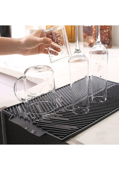 Elastik Bulaşık Matı Kokusuz Mutfak Su Tahliyesi 43x33 Cm Silikon Gri Diğer