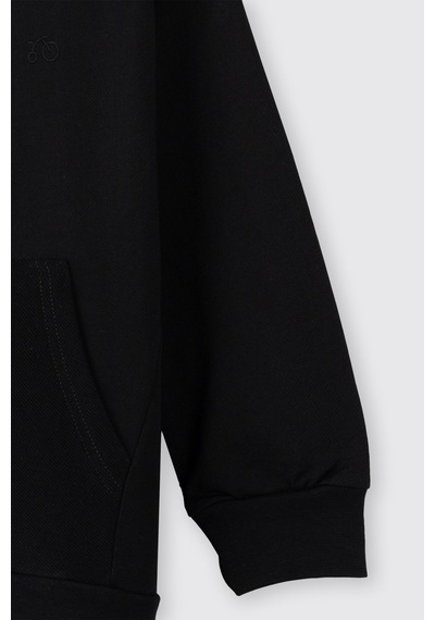 Panço Erkek Çocuk Kapüşonlu Fermuarlı Siyah Sweatshirt