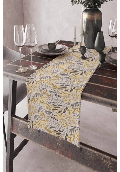 Sarı Çiçekli Desen Premium Masa Örtüsü Runner Rnr052n11