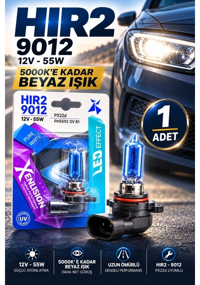 Hır2 9012 Beyaz Işık 12v 55w 1 Adet Led Effect Premium Halojen Far Ampulü