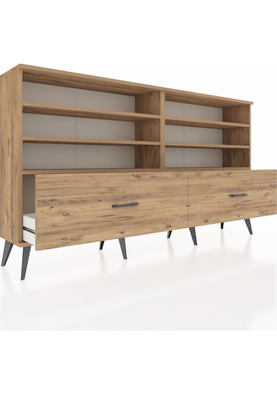 Arges Konsol 6 Raflı 2 Çekmeceli 176x30x99 Çam-çam Çam-çam