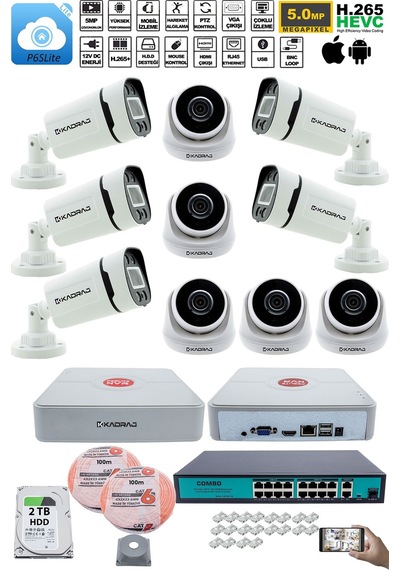 Ip Güvenlik Kamera Seti - 5 İç Mekan , 5 Dış Mekan Kdj-5ın5out-v3