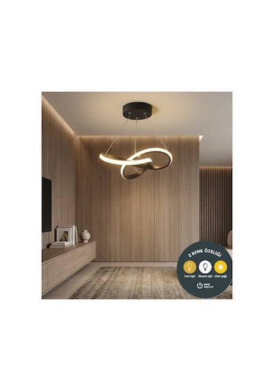 Snowflake Sarkıt Siyah Led Avize 3 Renk Salon, Mutfak Ve Hol İçin