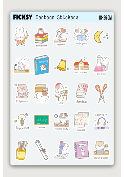 Kawaii Sevimli Öğrenci Sticker Seti - 50 Adet Etiket Çıkartma Diğer