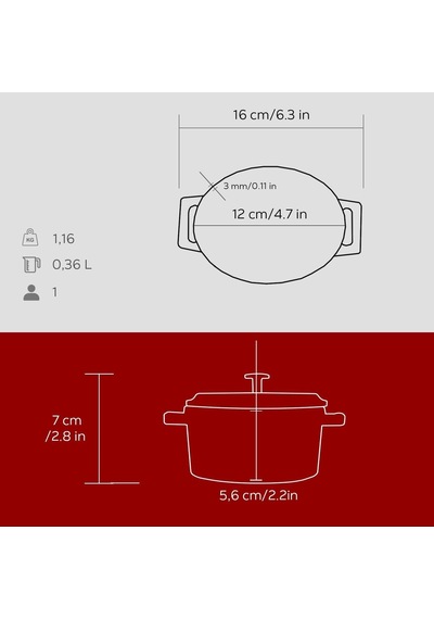 Lava Metal Oval Mini Tencere, Kırmızı Çok Renkli