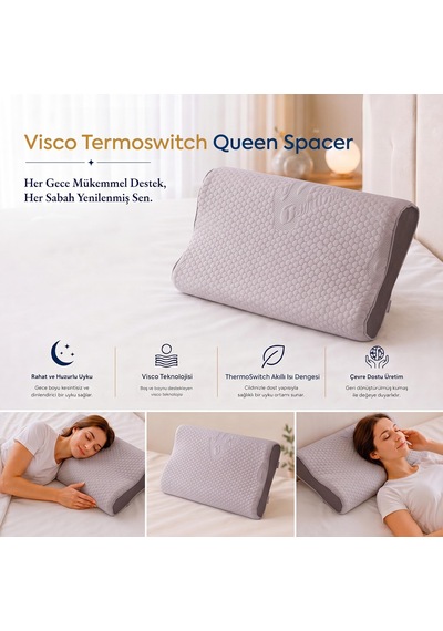Homedius Visco Queen Spacer Termoswitch Boyun Destekli Ortopedik Visco Yastık 55x35 Cm Beyaz