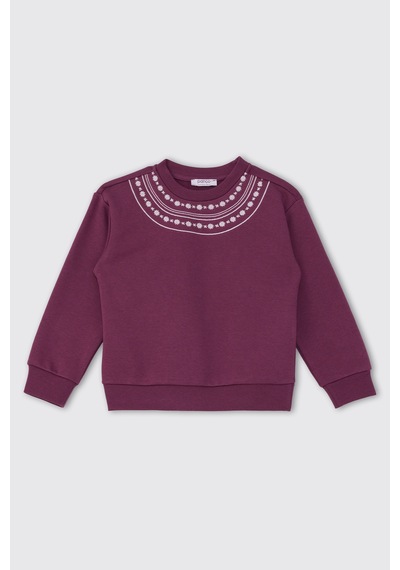 Panço Kız Çocuk Nakışlı Sweatshirt Gri Mürdüm