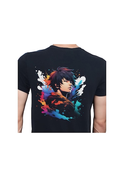 Splash Anime T-shirt %100 Pamuklu Siyah Penye Basic Erkek Tişört Siyah