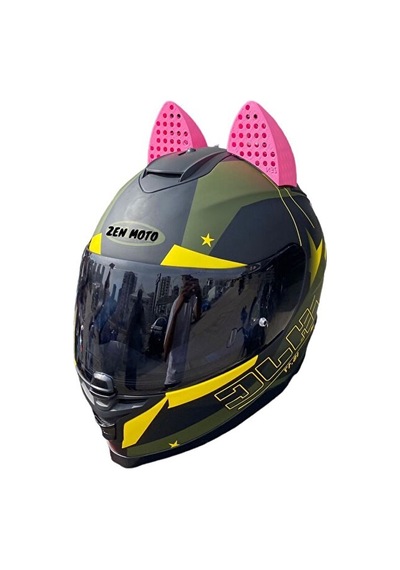 Motosiklet Kask Kedi Kulağı Pembe Büyük Boy