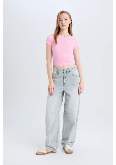 DeFacto Coool Fitted Bisiklet Yaka Basic Düz Fitilli Kaşkorse Kısa Kollu Tişört E0287AX25SMPN614