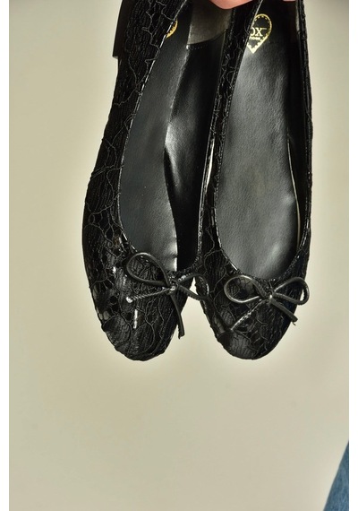 Fox Shoes Z726243404 Siyah Kumaş Kadın Babet