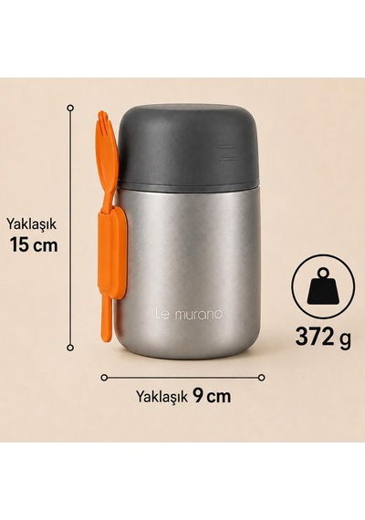 500 Ml Yemek Termosu, 304 Çelik, Sporklu Ve Geniş Ağızlı Yeşil Çok Renkli