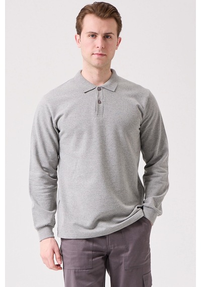 Herba Polo Sweat Erkek Uzun Kollu Pamuklu Sweatshirt İş Ve Günlük Kullanım İçin Gri Melanj