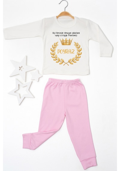 Pia Baby İsme Özel Erkek Çocuk 2 Adet Pijama Takımı %100 Pamuk Penye İsim Baskılı Kişiye Özel Kreş Pijaması Hediye Seti 11127p15pi Krem