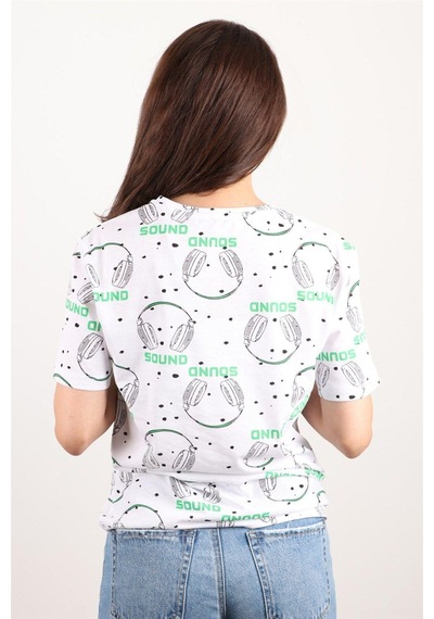 Kadın Baskılı Bisiklet Yaka Oversize T-shirt Çok Renkli