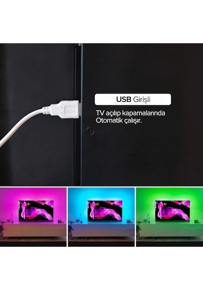 Tv Arkası Animasyonlu Rgb Şerit Led Seti Kumandalı 3 Metre - Cata - 5v Usb Girişli