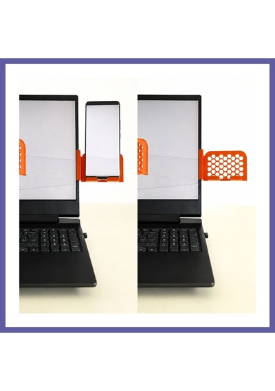 Bezos 3d Baskı Monitor Telefon Tutucu - Petek Desenli Laptop Kenar Telefon Tutucu-turuncu Nıda