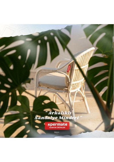 Arkalıklı Sandalye Minderi Oval Bağcıklı Mutfak Bahçe Balkon Minderi Bej