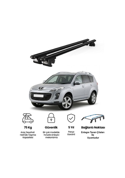 Venüs Peugeot 4007 2008-2012 Uyumlu Siyah Ara Atkı Port Bagaj Tavan Barı