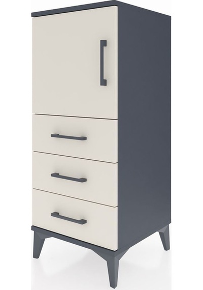 Hyperion Komodin 2 Raflı 3 Çekmeceli Tek Kapaklı 44x44x106 Antrasit-aytaşı Antrasit