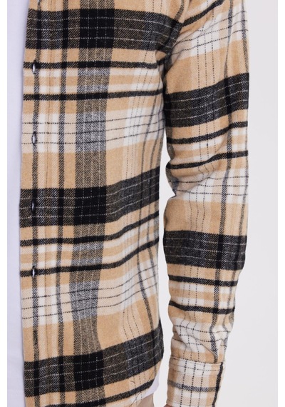 Tudors Erkek Slim Fit Dar Kesim Kareli Kışlık Oduncu Gömlek-42191 Vizon