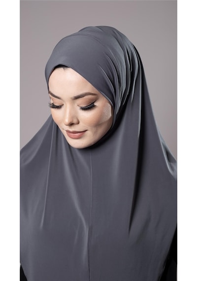 Hürrem Bone Antrasit Pratik Hazır Geçmeli Tesettür Eşarp Sandy Kumaş Düz Hijab 2308 25