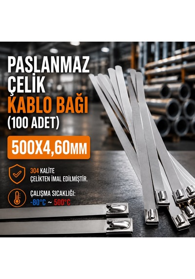500x4.60mm Paslanmaz Çelik Kablo Bağı 100adet