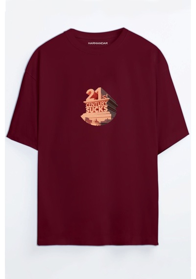 21st Century Sucks Unisex Siyah - Beyaz Oversize T-shirt Bordo