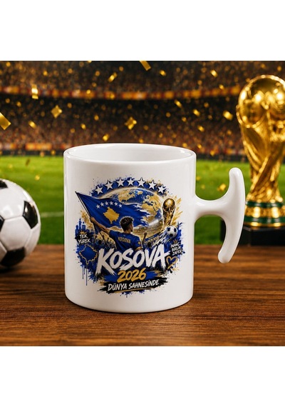 Bk Gift Kosova Taraftar Temalı Dünya Futbol Kupası Tasarımlı Hammer Kupa Bardak-2 Beyaz
