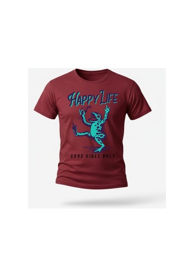 Urbantrendstore Unisex Yeşil Kurbağa Desenli Oversize Fit Rahat Geniş Salaş T-shirt Günlük Tişört Bordo