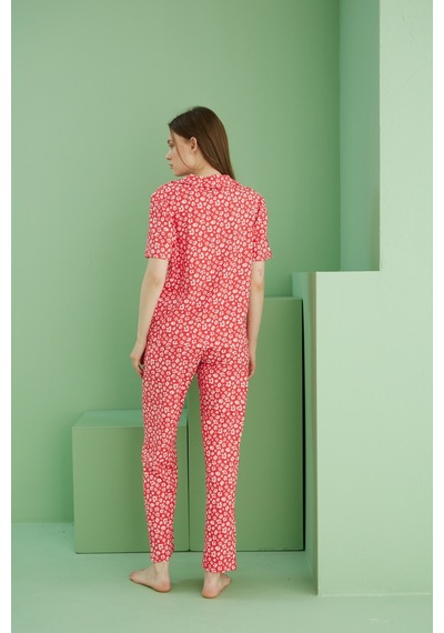 Siyah İnci Bürümcük Krınkıl Kumaş Örme Düğmeli Pijama Takım25118560 Çok Renkli