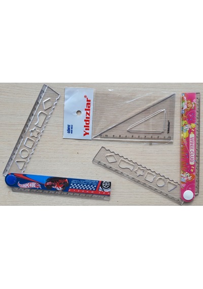 Cetvel Set 3 Lü Gönye, Winx Club Katlanır Geometrik Şekilli Cetvel Pembe