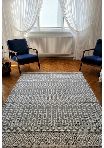 Leiva Home Monaco 0223 Krem Gri Bohem Sisal Bukle Yumuşak Özel Kesim Salon Koridor Mutfak Yolluk Saçaklı Halı 0223-krem/gri