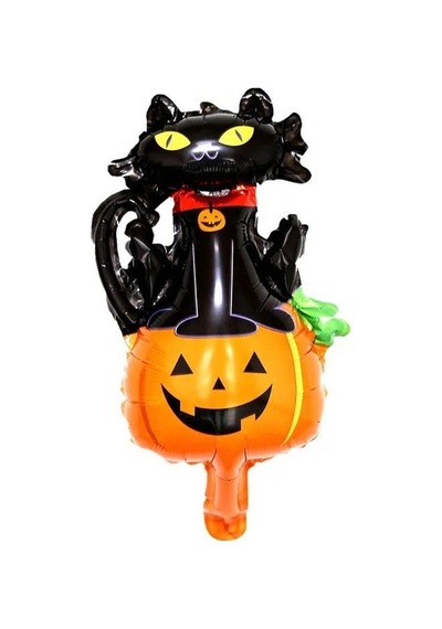 Halloween Kedili Balkabağı Folyo Balon 97x66 Cm